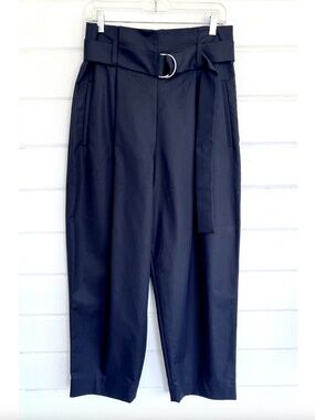 COS High Rise Cropped Pants with Belt in Dark Navy - US 12